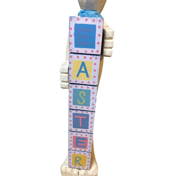 Easter Bunny Rabbit Holding Sign Letter Blocks - Picture 4 of 9